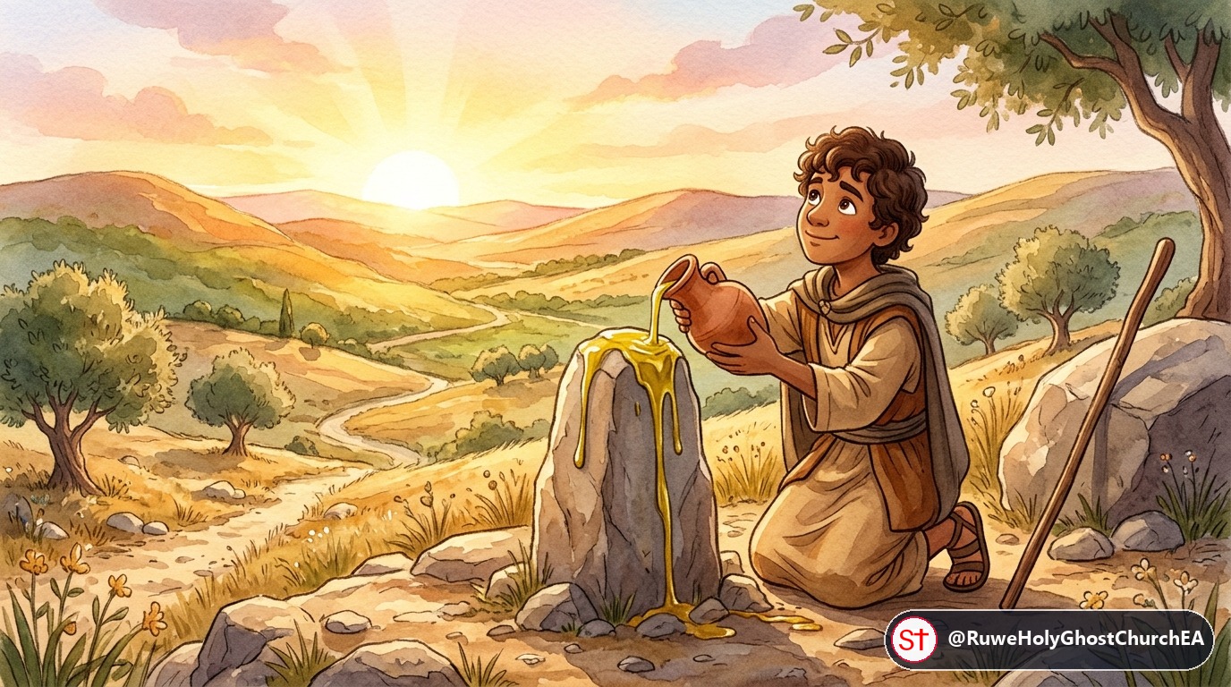 Jacob Sets Up the Stone Pillar and Pours Oil at Bethel