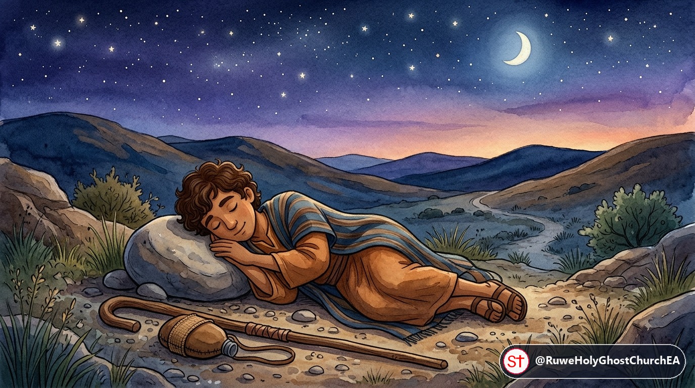 Jacob Sleeps Under the Stars with a Stone Pillow