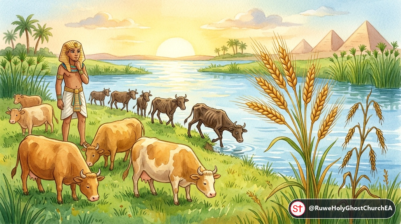 Pharaoh Dreams by the River Nile of Seven Fat and Seven Skinny Cows